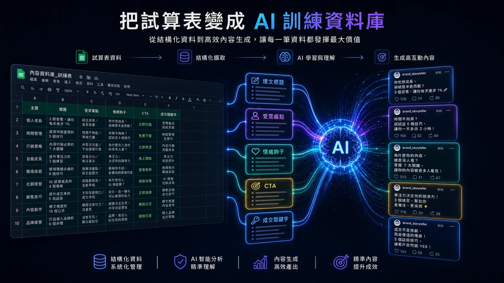 Threads 自動發文系統 AI 訓練資料庫示意圖